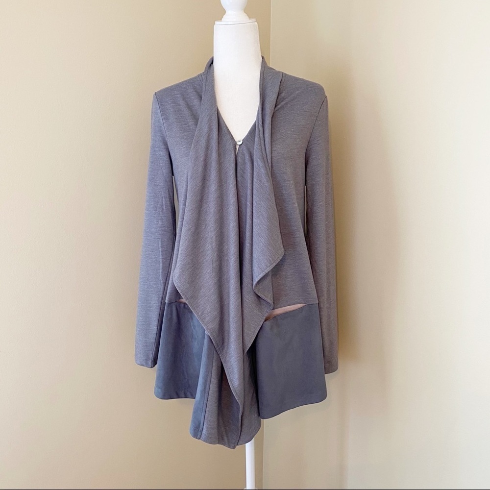 Logo Lounge Cascade Cardigan w/Faux Suede Hem - S